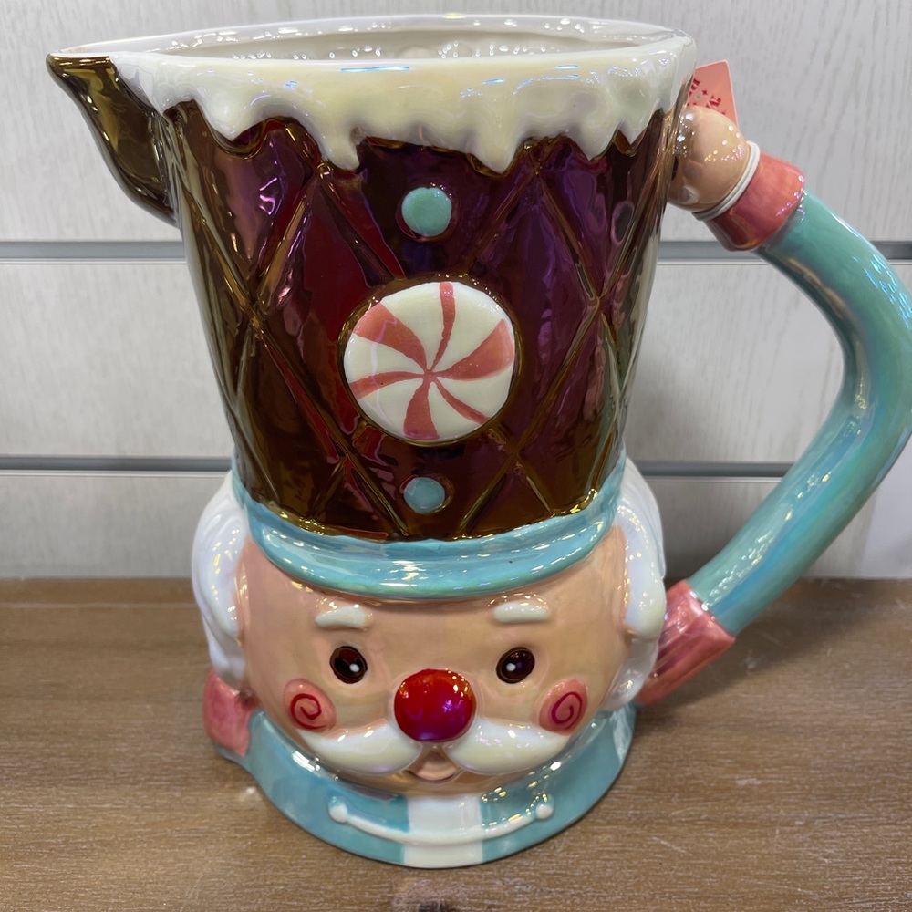 Pink Christmas Nutcracker Saluting Iridescent Extra Tall Pitcher NWT
